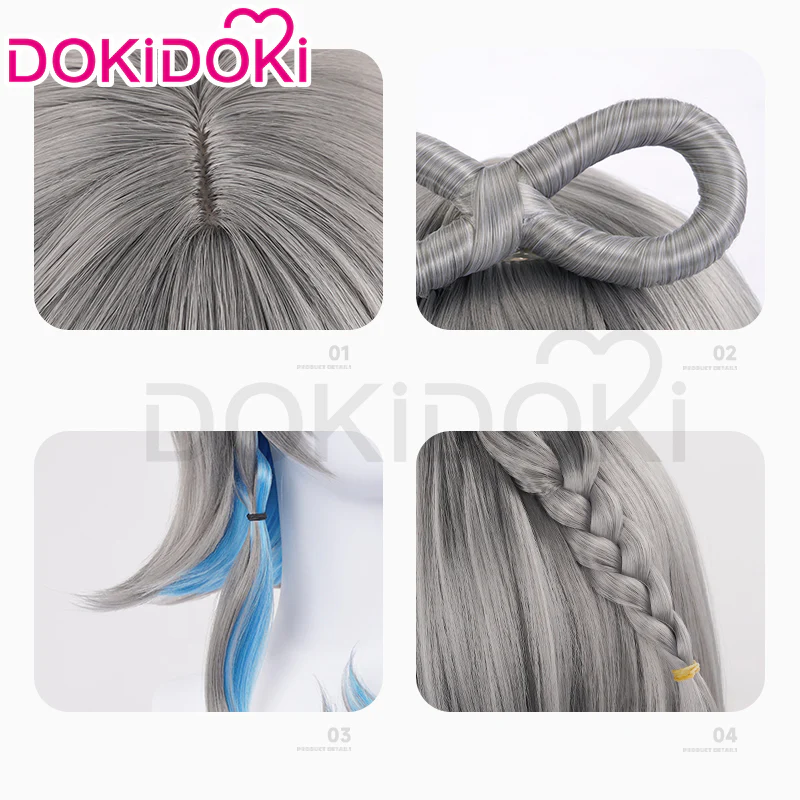DokiDoki Cosplay Wig Long/Short Straight Grey Blue Wig - Image 5