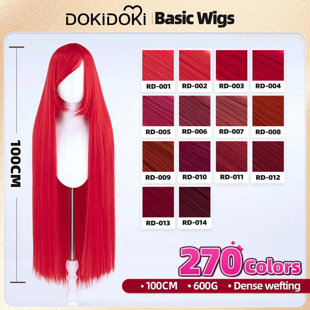 【Partial Ready For Ship】【Red】DokiDoki Cosplay Wig Basic Wig Long Straight Red 100 CM Hair Wig Base