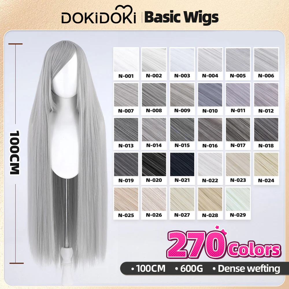 【Ready For Ship】DokiDoki Cosplay Wig Basic Wig Long Straight Black White Silver 100 CM Hair Wig Base