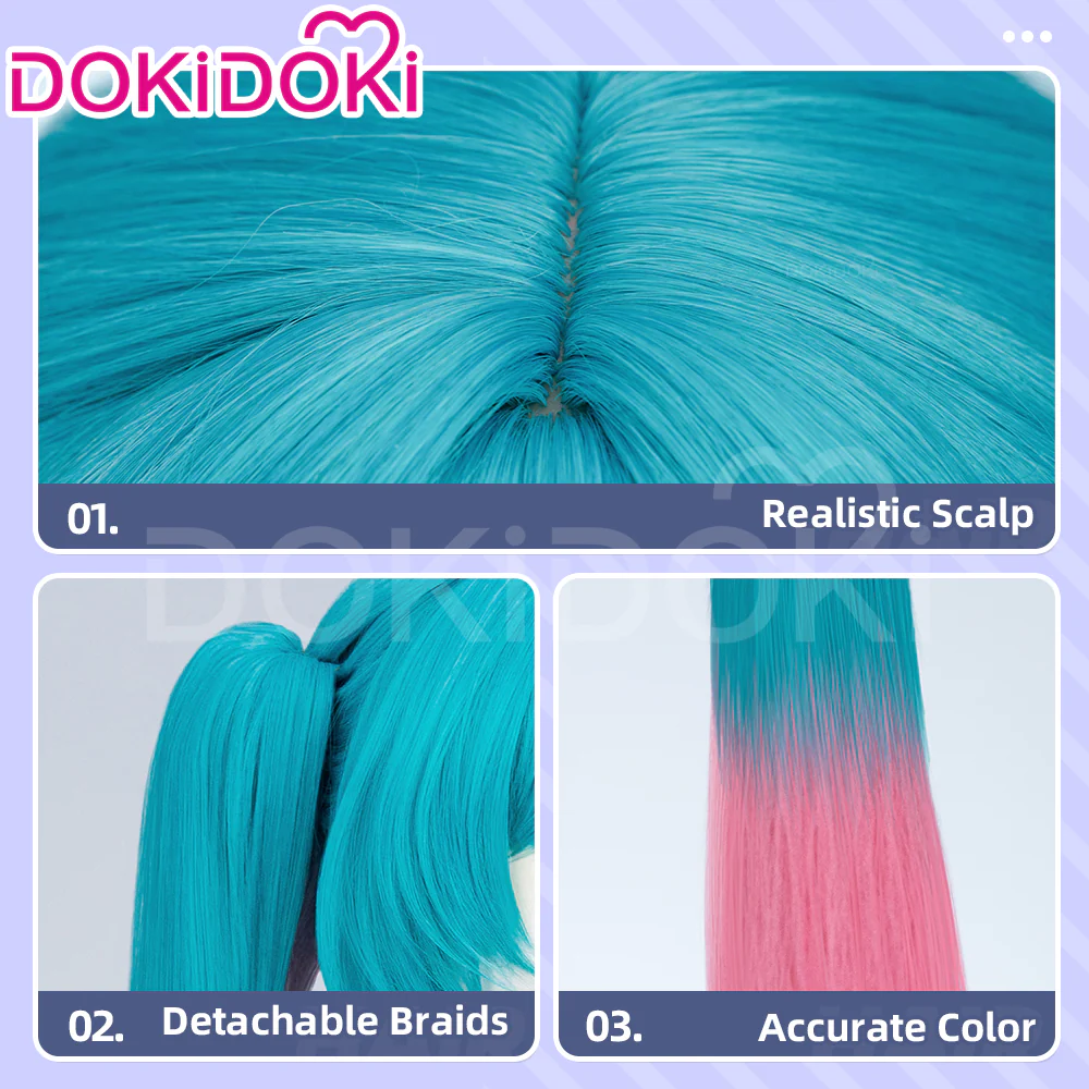 【Ready For Ship】DokiDoki Cosplay Women Wig Long Curly Green Pink Hair - Image 4
