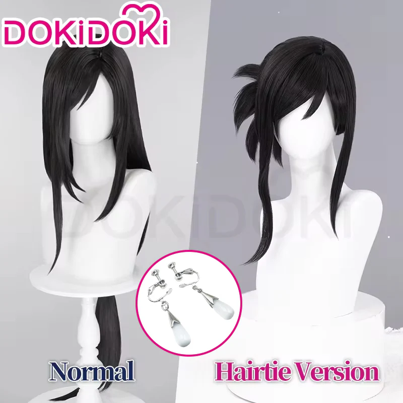 【Partially Ready For Ship】DokiDoki Tiifa Lockhhart Wig / Earrings Women Long Black Tied Hair