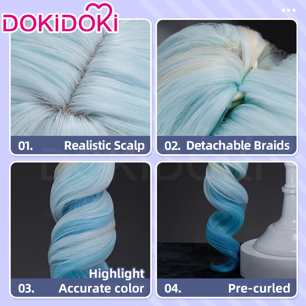 【Ready For Ship】DokiDoki Game 2026 Snow Women Wig Long Curly Blue Green Gradient Hair - Image 4