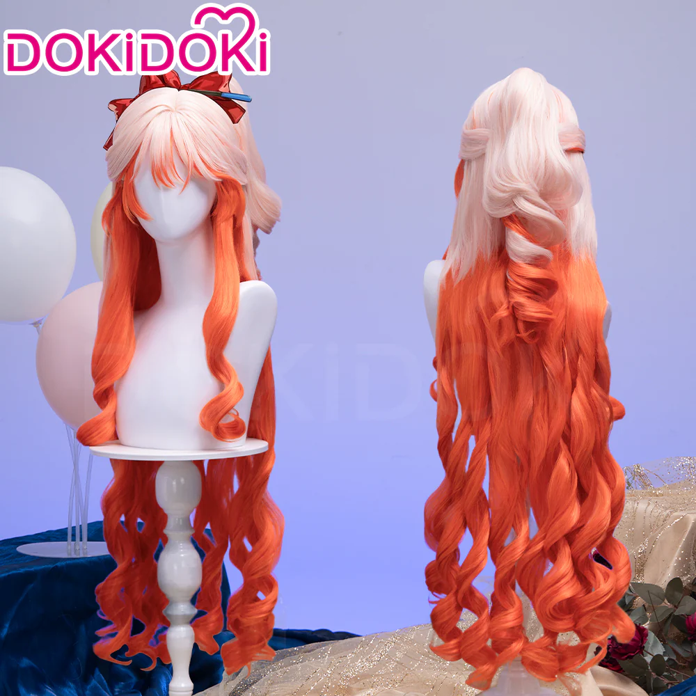 DokiDoki Game Arknights Cosplay Haruka Wig Long Curly Light Pink Orange Gradient Hair