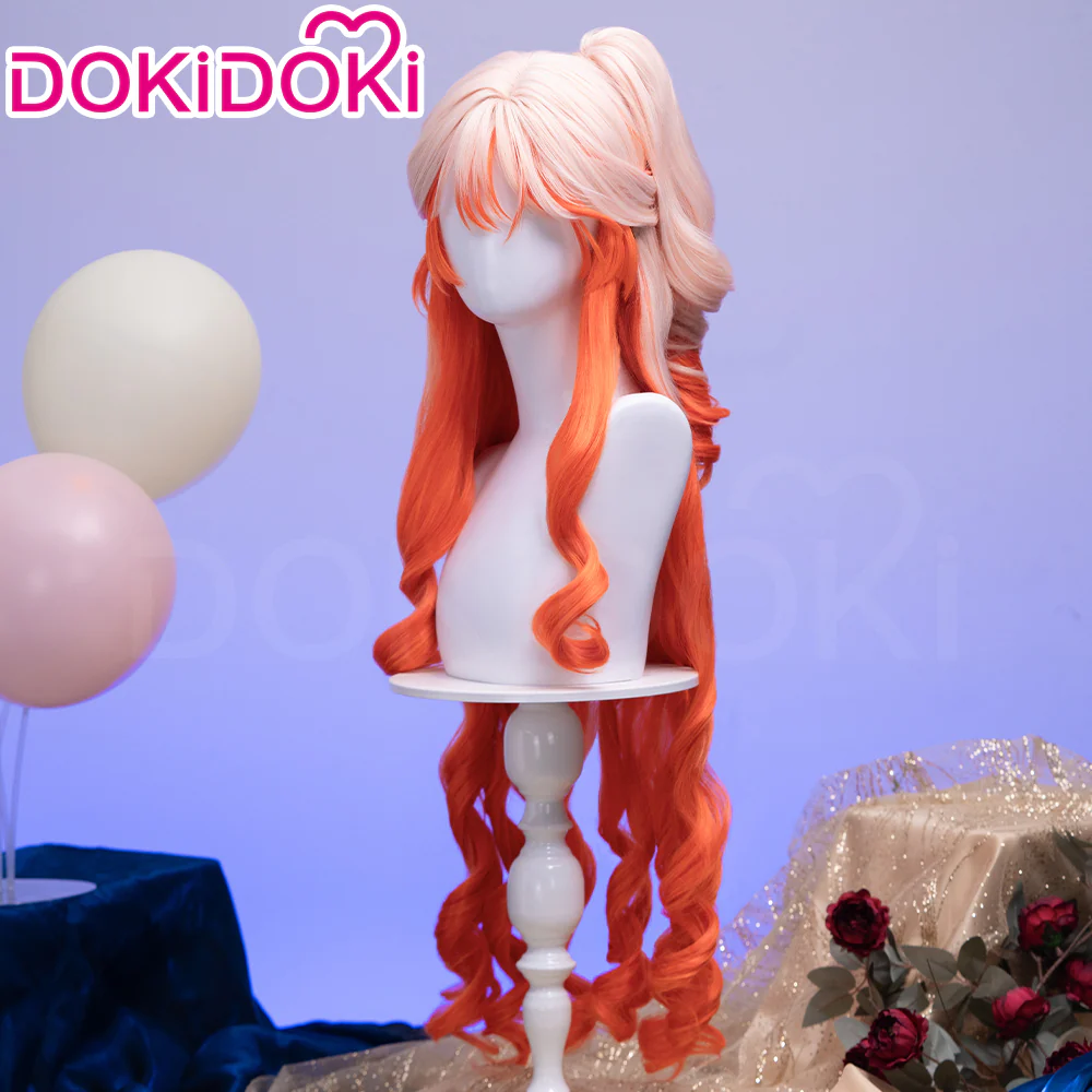 DokiDoki Game Arknights Cosplay Haruka Wig Long Curly Light Pink Orange Gradient Hair - Image 2