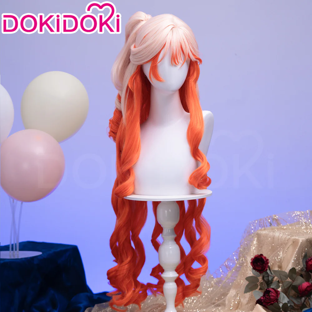 DokiDoki Game Arknights Cosplay Haruka Wig Long Curly Light Pink Orange Gradient Hair - Image 3