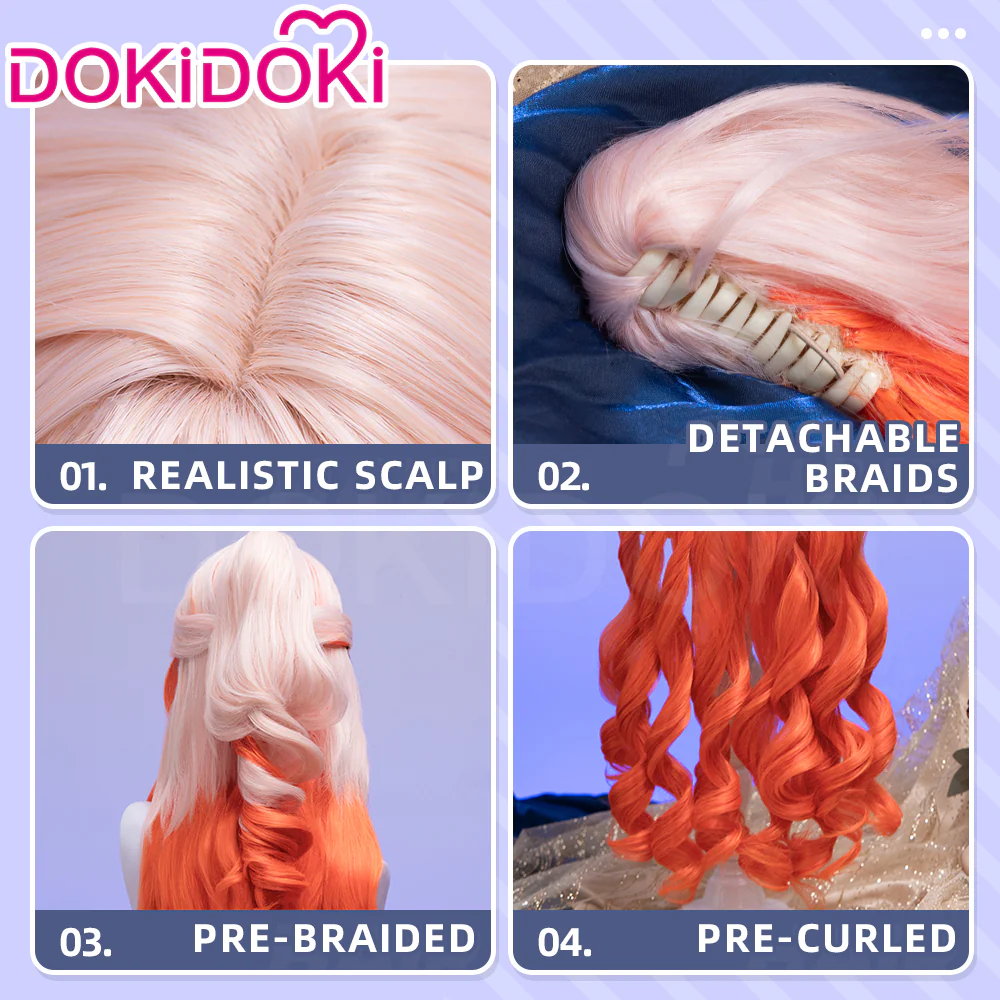 DokiDoki Game Arknights Cosplay Haruka Wig Long Curly Light Pink Orange Gradient Hair - Image 4
