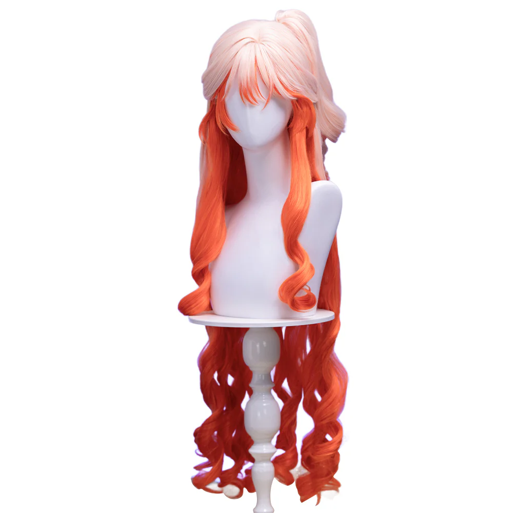 DokiDoki Game Arknights Cosplay Haruka Wig Long Curly Light Pink Orange Gradient Hair - Image 5