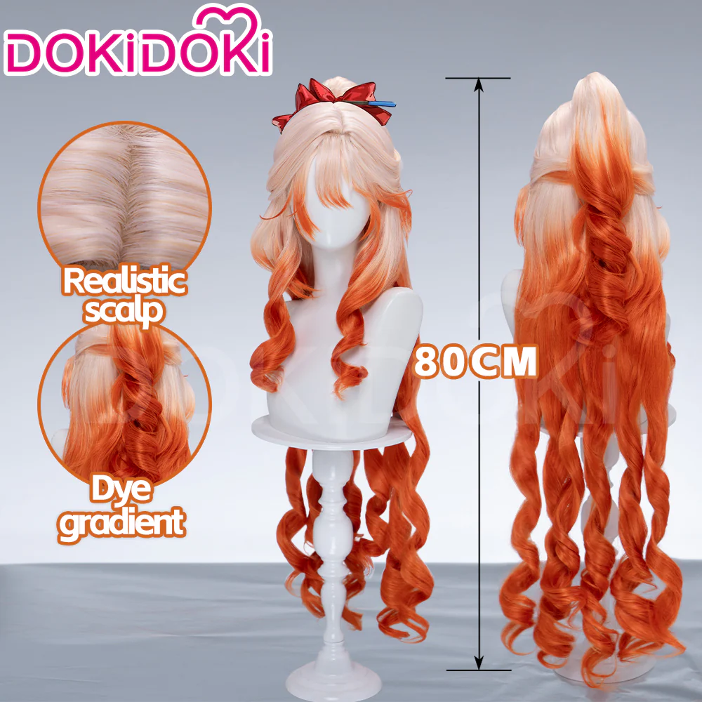 DokiDoki Game Arknights Cosplay Haruka Wig Long Curly Light Pink Orange Gradient Hair - Image 6
