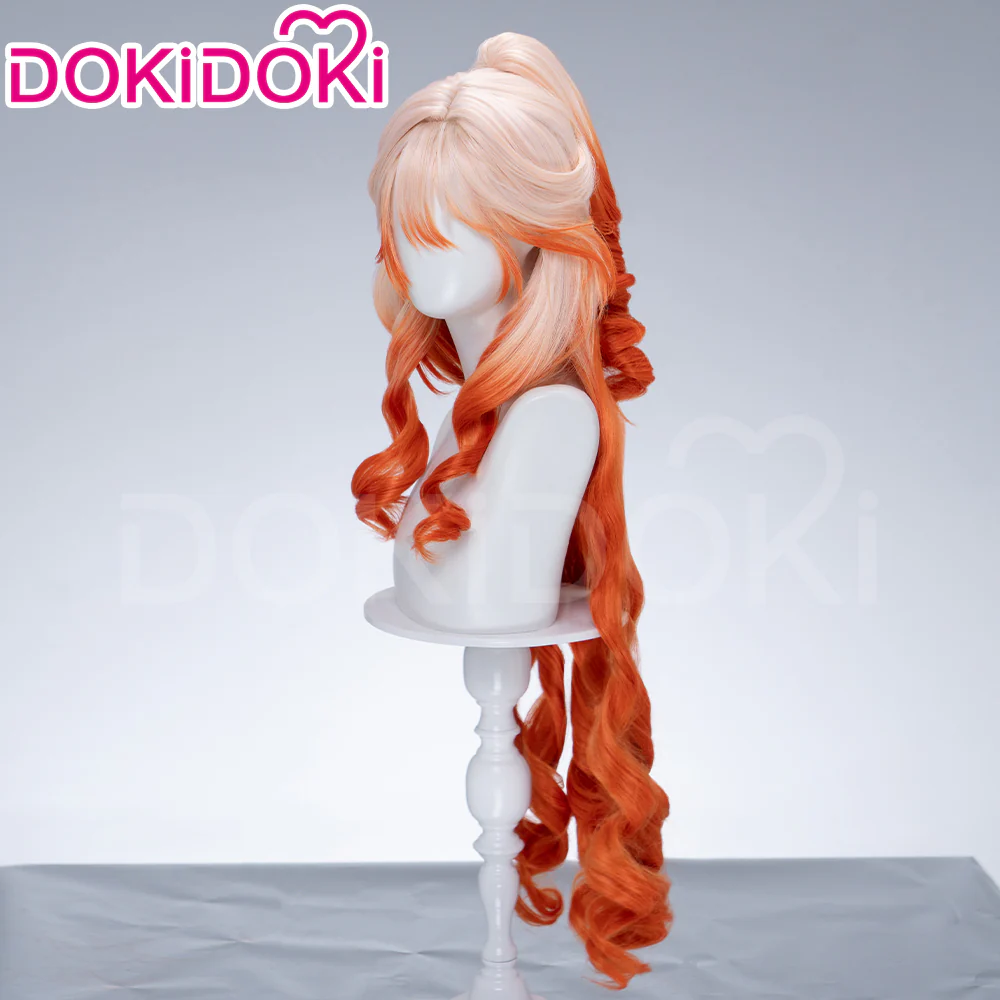 DokiDoki Game Arknights Cosplay Haruka Wig Long Curly Light Pink Orange Gradient Hair - Image 7