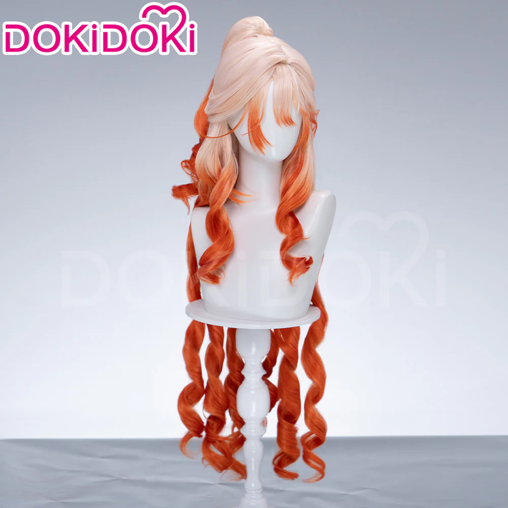 DokiDoki Game Arknights Cosplay Haruka Wig Long Curly Light Pink Orange Gradient Hair - Image 8