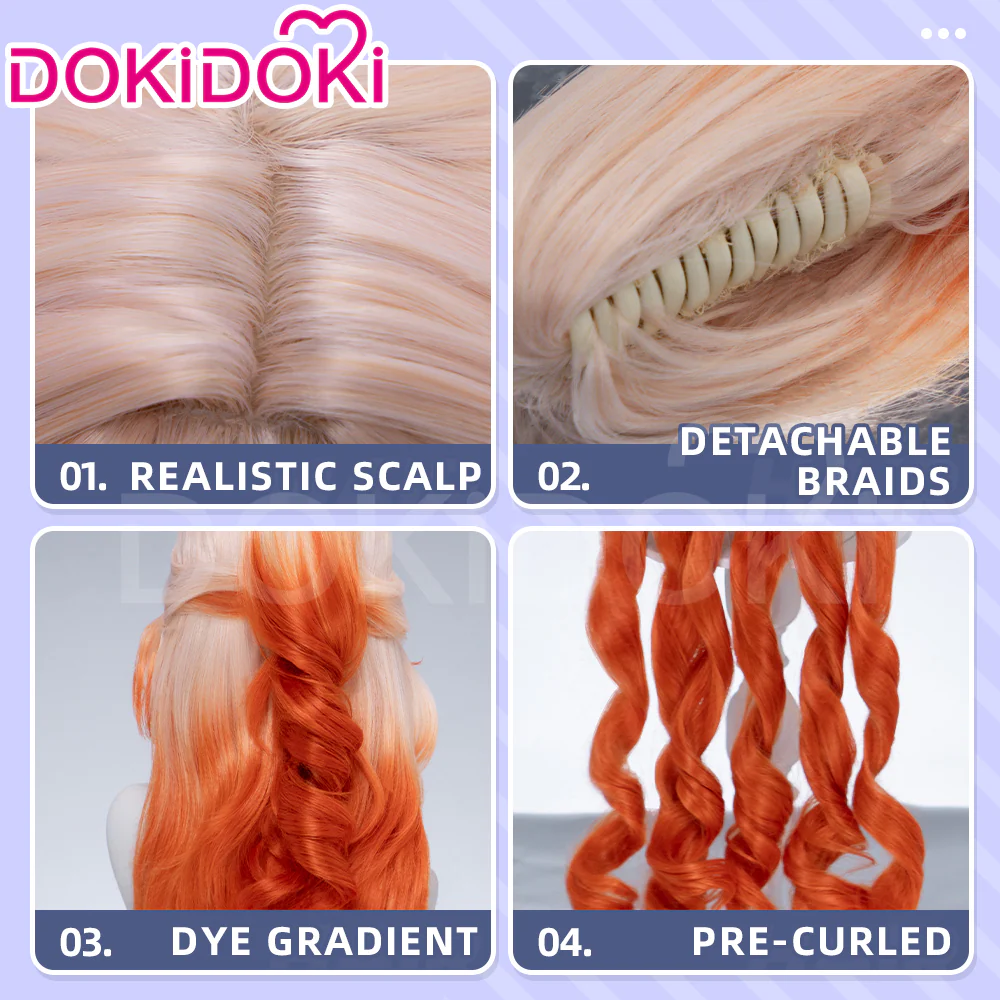 DokiDoki Game Arknights Cosplay Haruka Wig Long Curly Light Pink Orange Gradient Hair - Image 9
