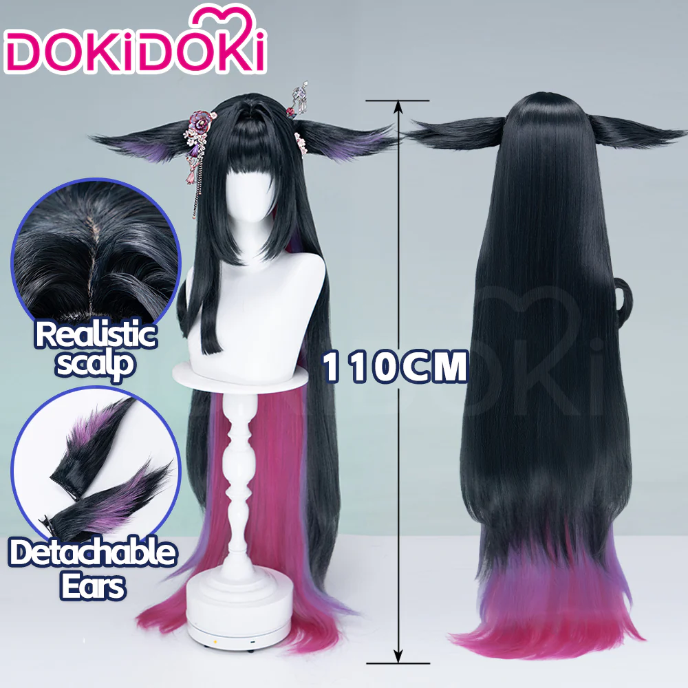 【Ready For Ship】DokiDoki Game Arknights Cosplay Mio Wig Long Straight Light Black Purple Pink Raspberry Hair