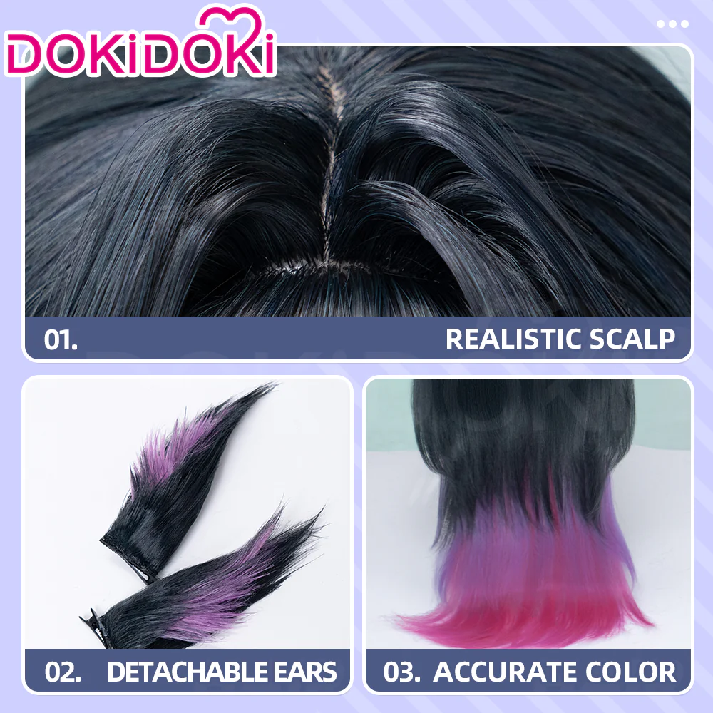 【Ready For Ship】DokiDoki Game Arknights Cosplay Mio Wig Long Straight Light Black Purple Pink Raspberry Hair - Image 4