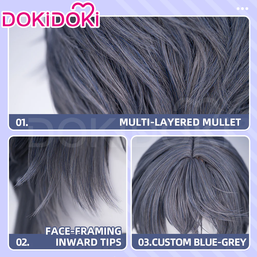 【Ready For Ship】DokiDoki Game Arknights Cosplay Logos Wig Long Straight Blue Grey Hair - Image 4