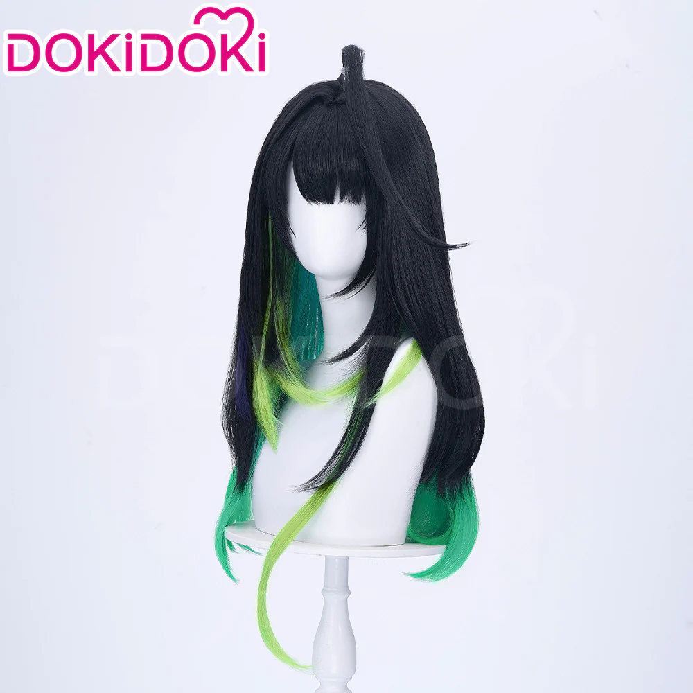 DokiDoki Game Arknights Cosplay Mon3tr Wig Long Straight Black Green Hair - Image 2