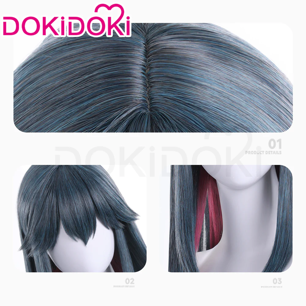 DokiDoki Game Arknights Cosplay Texas Wig Winter Messenger Skin Long Green Red Straight - Image 4