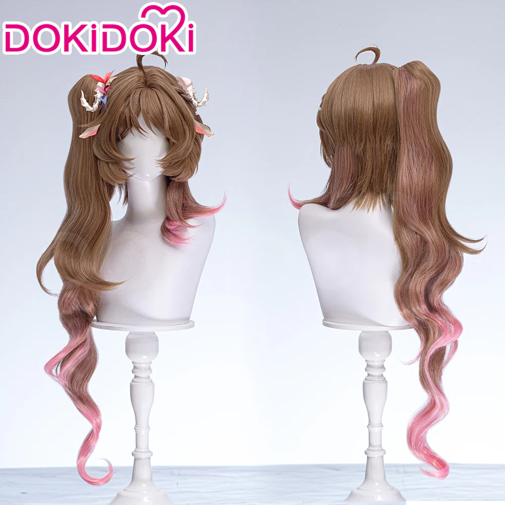 【Ready For Ship】DokiDoki Game Arknights Cosplay Eyjafjalla the Hvít Aska Wig Long Curly Brown Pink Hair