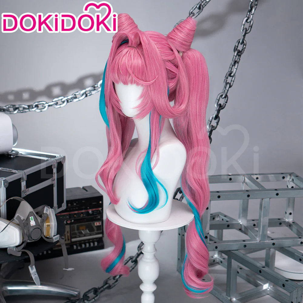 DokiDoki Game Arknights: Endfield Cosplay Yvonne Wig Long Curly Pink Blue Highlight Hair Pigtails - Image 2