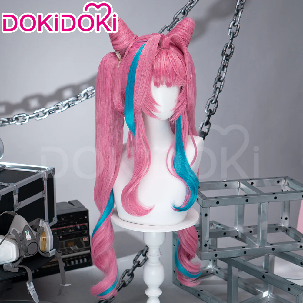DokiDoki Game Arknights: Endfield Cosplay Yvonne Wig Long Curly Pink Blue Highlight Hair Pigtails - Image 3
