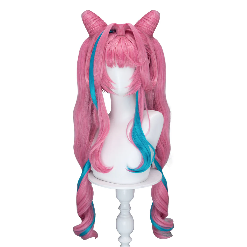 DokiDoki Game Arknights: Endfield Cosplay Yvonne Wig Long Curly Pink Blue Highlight Hair Pigtails - Image 5