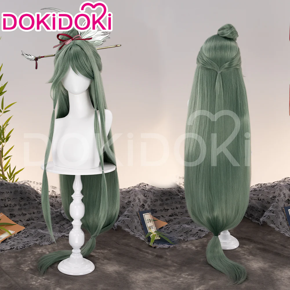 DokiDoki Game Ashes of the Kingdom Cosplay Caozhi Cosplay Wig Long Straight Green Hair Cao Zhi