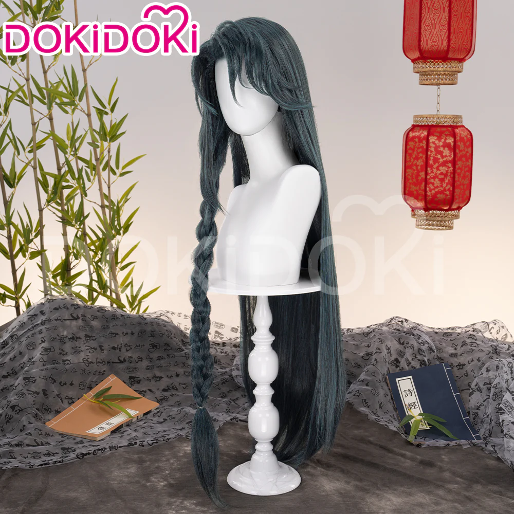 DokiDoki Game Ashes of the Kingdom  Cosplay Wig Wenchou Long Straight Green Hair Wen Chou - Image 3