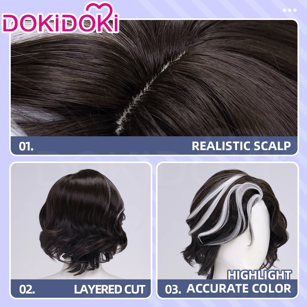 【Ready For Ship】DokiDoki Game Clair Obscur: Expedition 33 Copslay Verso Wig Short Curly Brown Gray Highlight Hair - Image 4