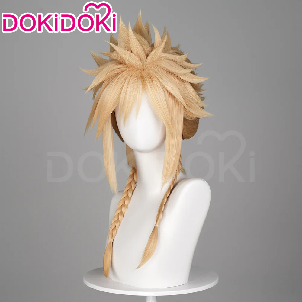 【Ready For Ship】DokiDoki Game Cosplay Clloud Wig Short Straight Blonde Hair Double Ponytail Braid Dress - Image 2