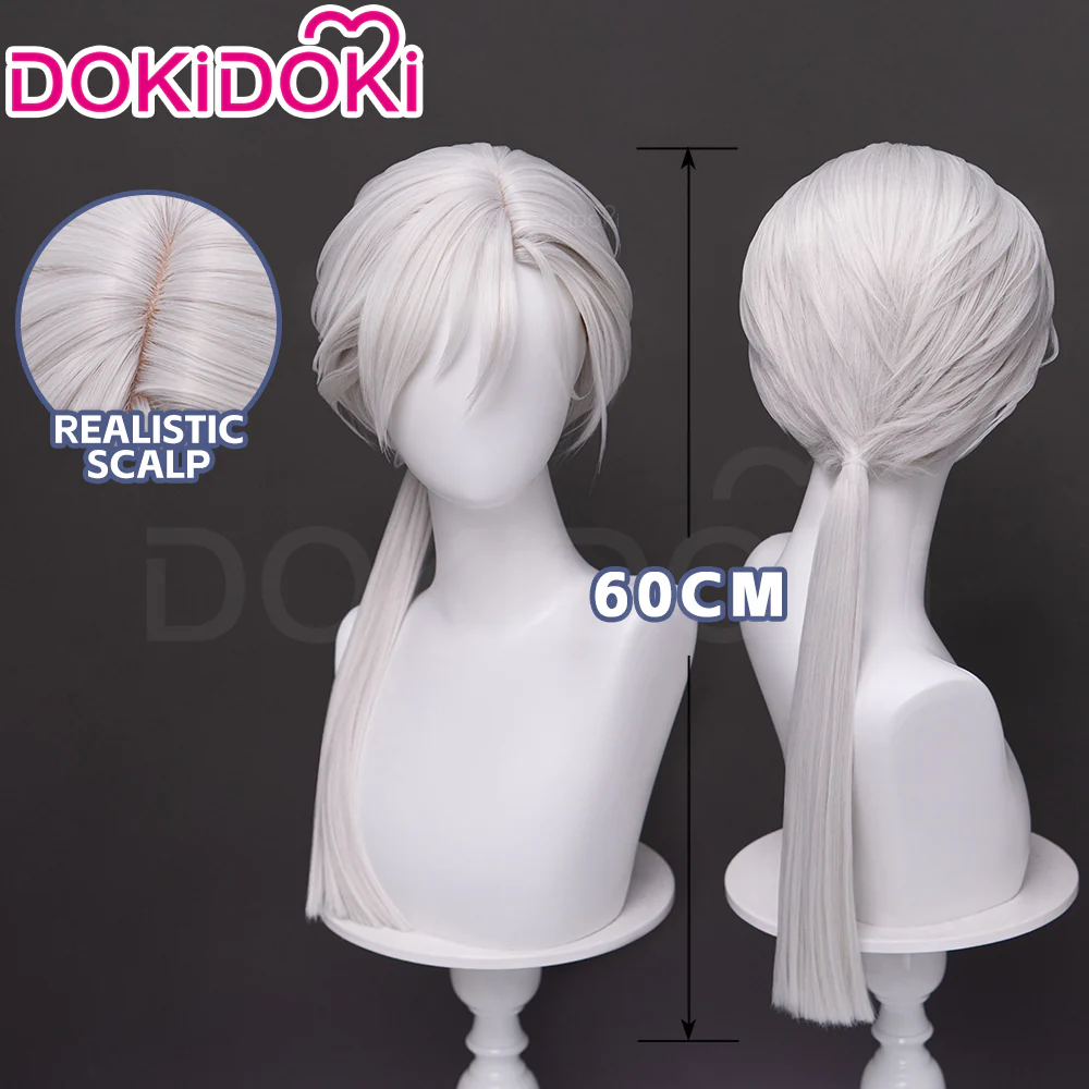 【Ready For Ship】DokiDoki Game Cosplay Fox Guy Wig / Mask / Earring Long Straight Ponytail White Hair - Image 2