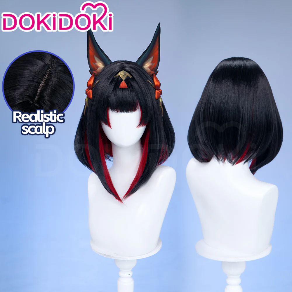 【Black Ver Ready For Ship】DokiDoki Game Cosplay Fox Wig Long Black Red Hair After Hours Spirit Blossom Springs - Image 2
