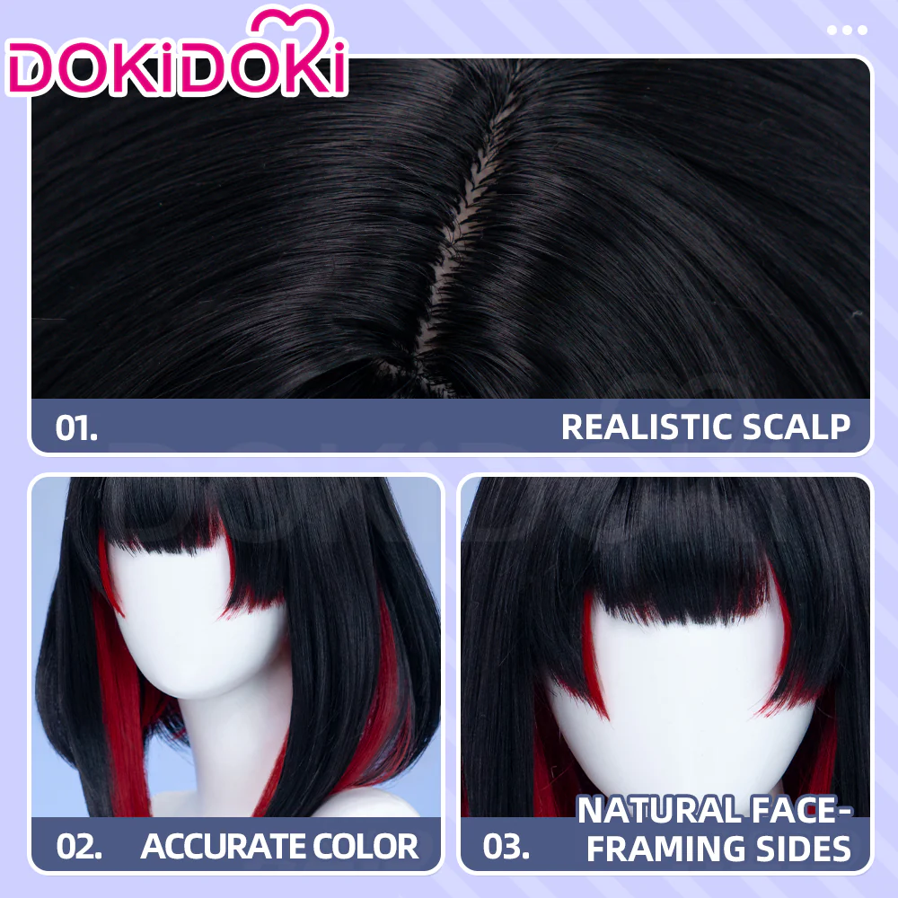【Black Ver Ready For Ship】DokiDoki Game Cosplay Fox Wig Long Black Red Hair After Hours Spirit Blossom Springs - Image 5