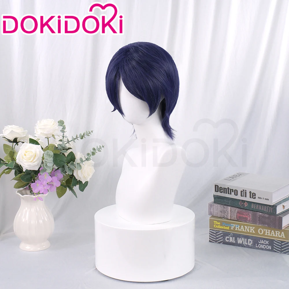 【Ready For Ship】DokiDoki Game Cosplay Fox Wig Short Straight Blue Hair - Image 3