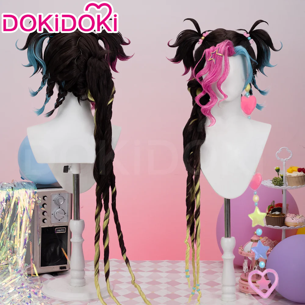 DokiDoki Game Cosplay Lovestruck Wig Long Black Blue Pink Hair Valentine's Day 2025