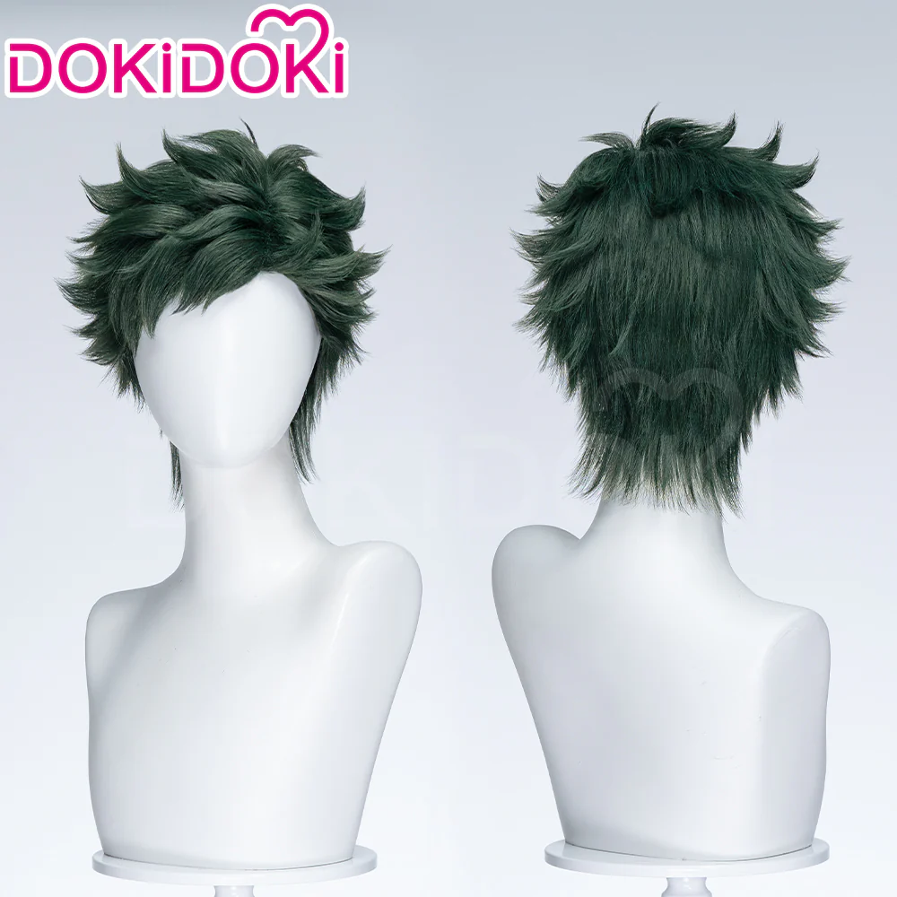 【Ready For Ship】DokiDoki Game Cosplay Men Wig Short Curly Green Hair Multi-layered Flipped