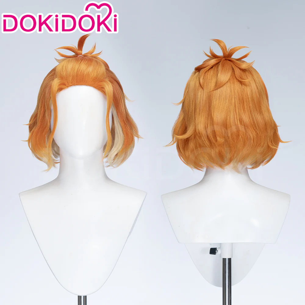 DokiDoki Game Cosplay Men Wig Short Curly Orange Yellow Gradient Hair