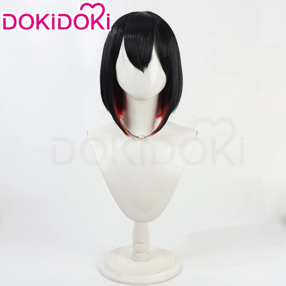DokiDoki Game Cosplay Sexy Bunny Girl Wig Short Straight Black Red Hair