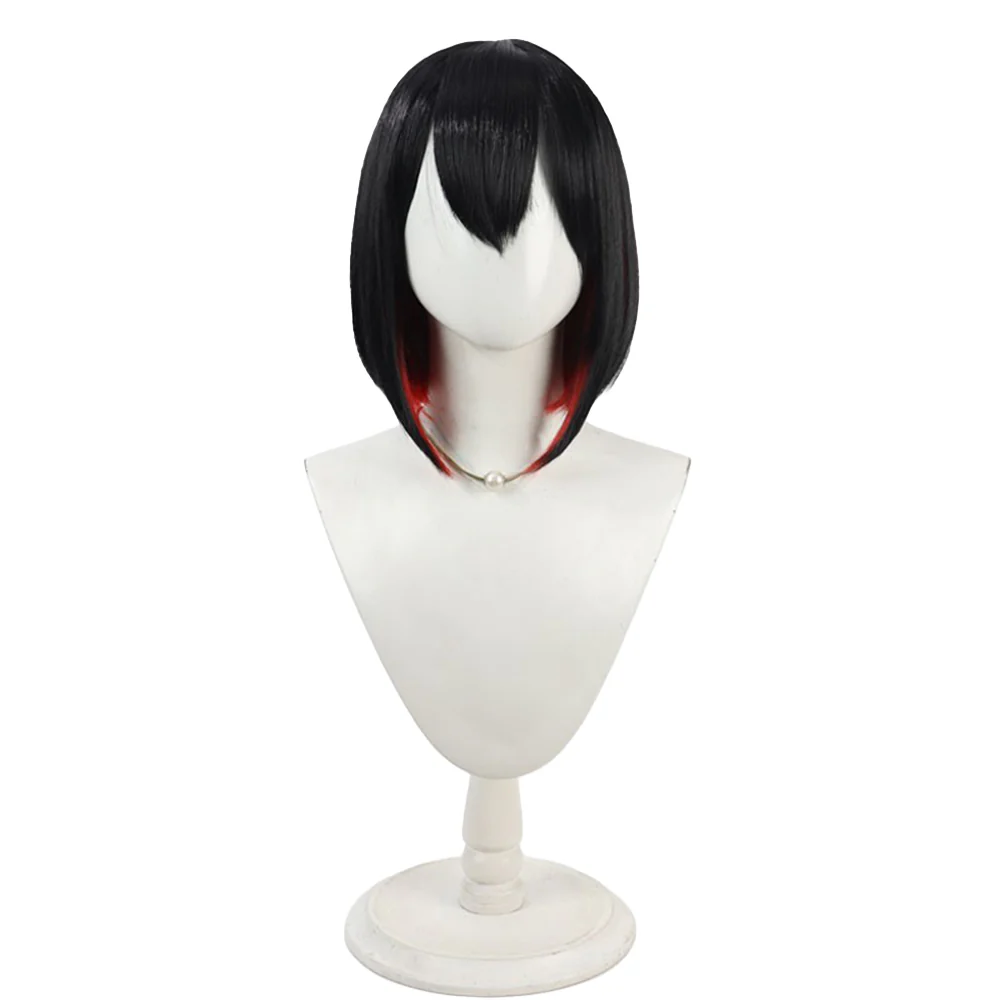 DokiDoki Game Cosplay Sexy Bunny Girl Wig Short Straight Black Red Hair - Image 2