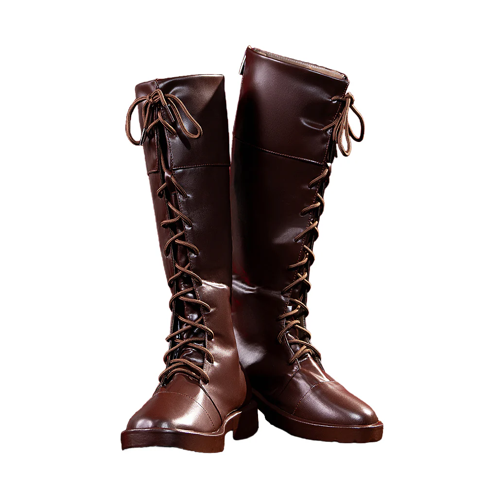 DokiDoki Game Cosplay Shoes Long Brown Lace-up Boots - Image 5