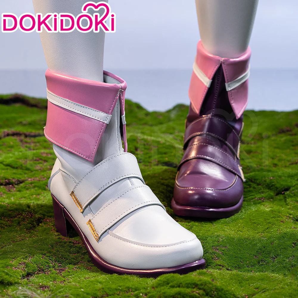 DokiDoki Game Cosplay Shoes White Purple Mid Calf Boots