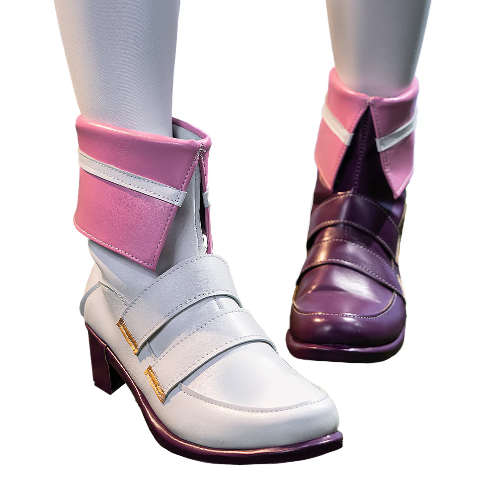 DokiDoki Game Cosplay Shoes White Purple Mid Calf Boots - Image 2