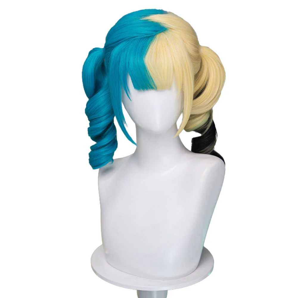 DokiDoki Game Cosplay Trainer Wig Long Curly Blue Blonde Black Highlight Hair Pigtails Z-Shaped - Image 5