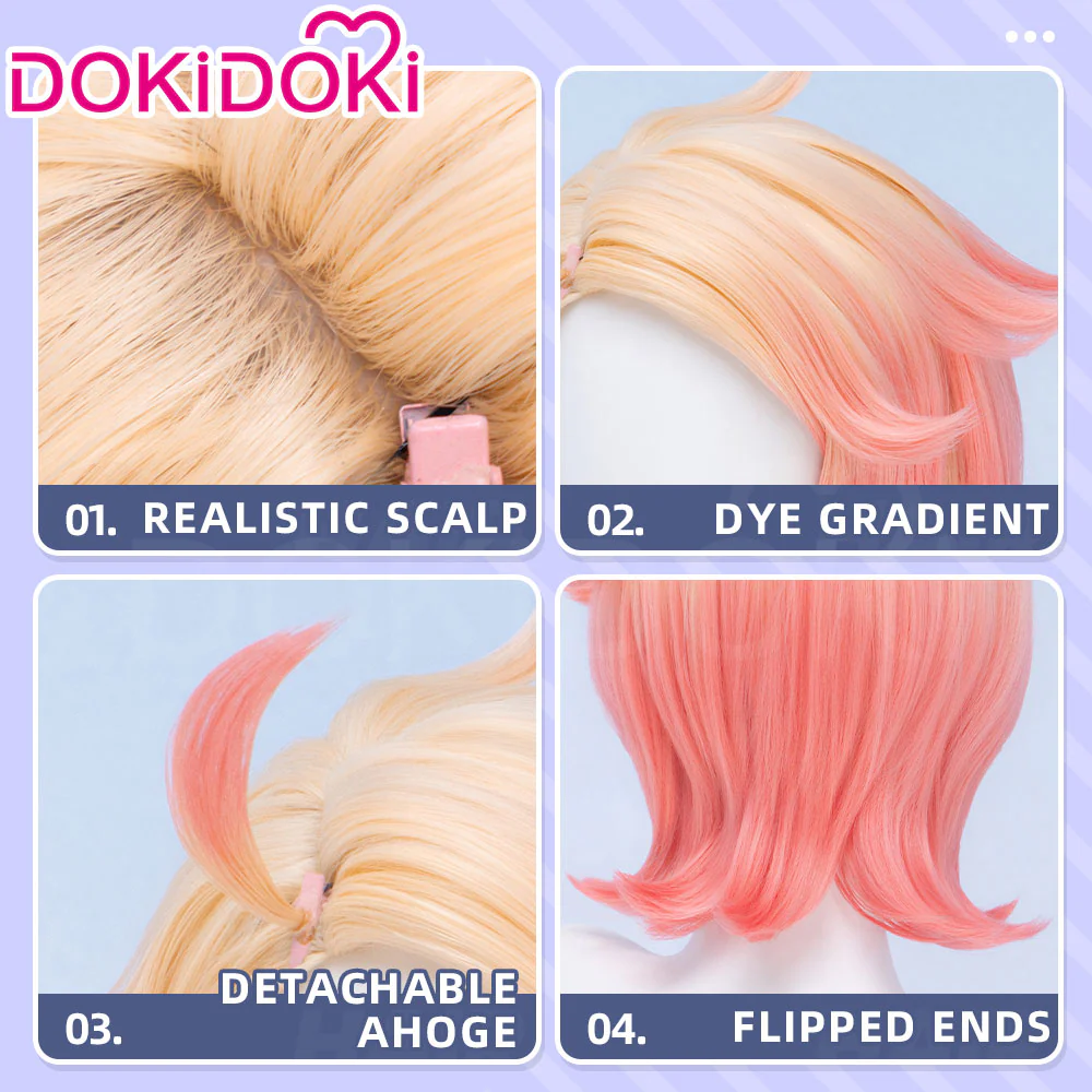 DokiDoki Game Cosplay Trainer Wig Short Blonde Orange Gradient Hair - Image 4