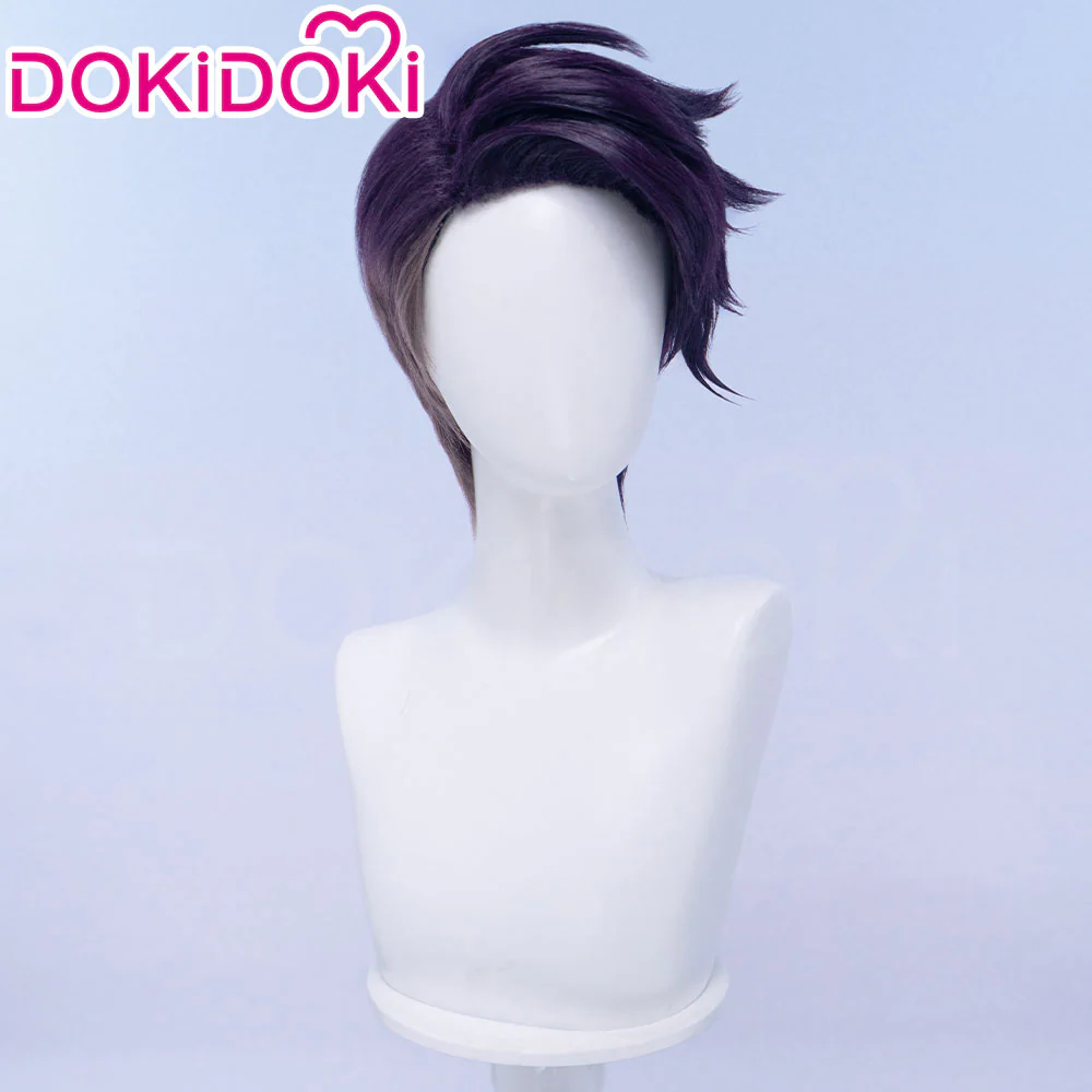 DokiDoki Game Cosplay Trainer Wig Short Dark Purple Hair - Image 3