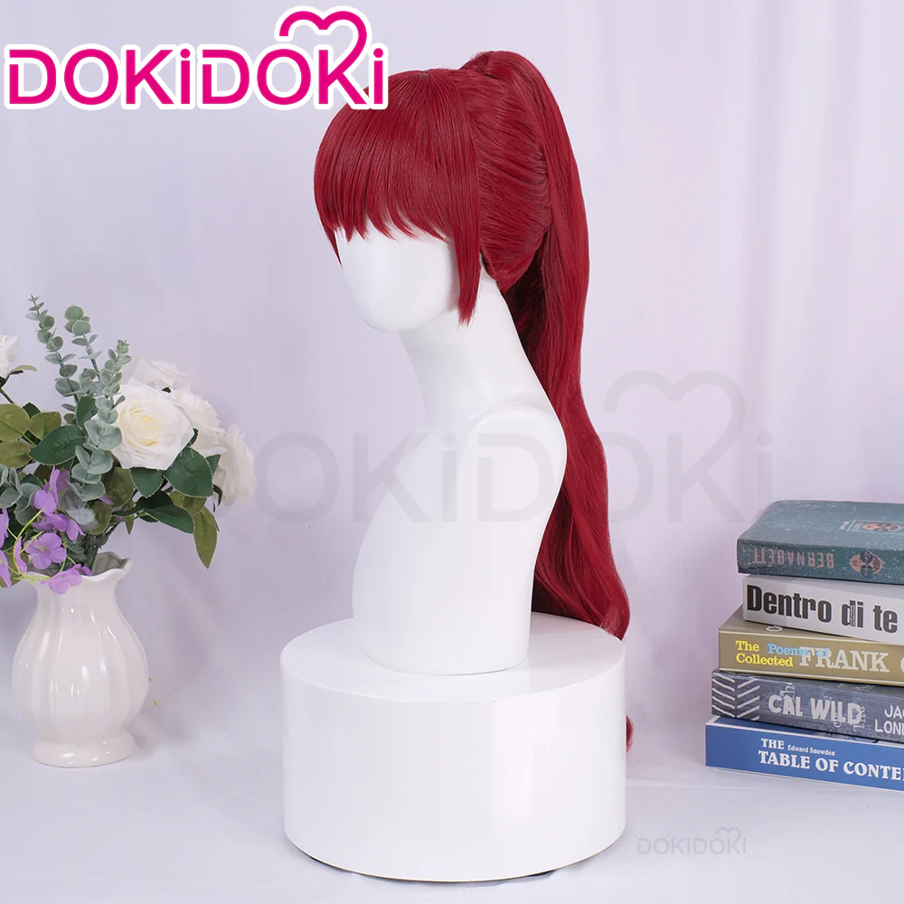 DokiDoki Game Cosplay Wig Long Curly Red Hair - Image 2
