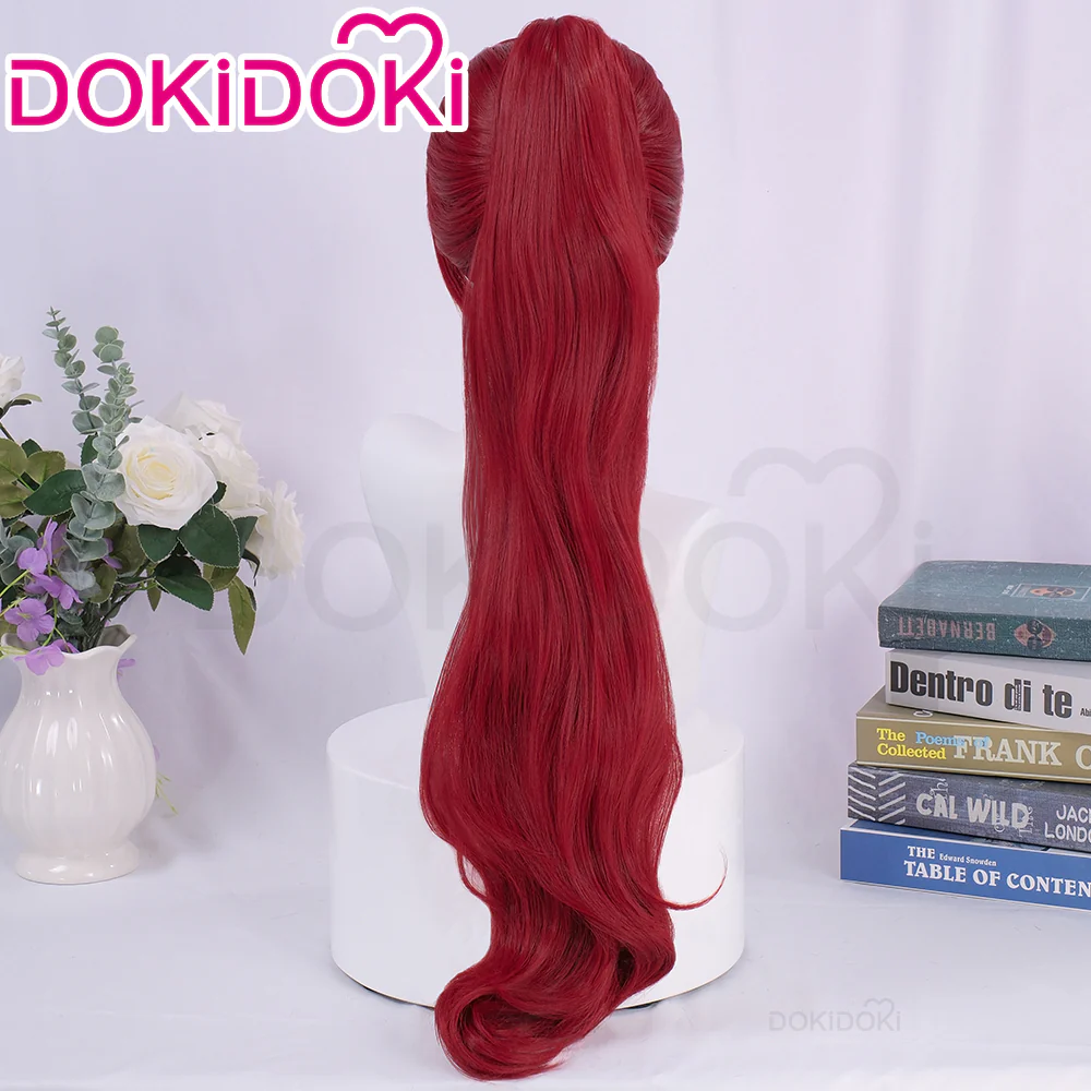 DokiDoki Game Cosplay Wig Long Curly Red Hair - Image 3