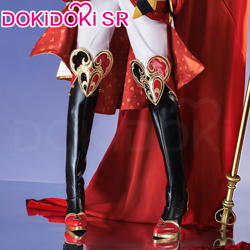 DokiDoki Game Cosplay Black Red Shoes Heart Metal Decorative High Heel Boots