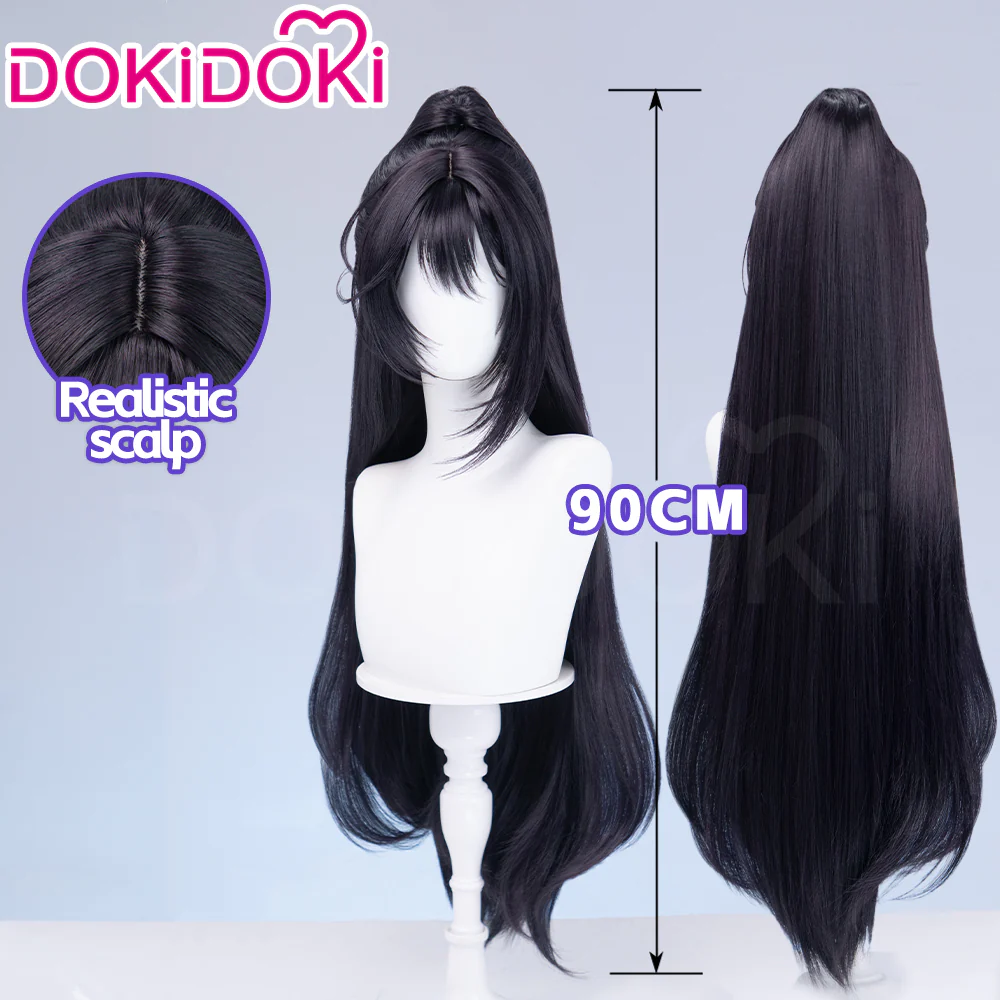DokiDoki Game Cosplay Wig Long Black Hair High Ponytail