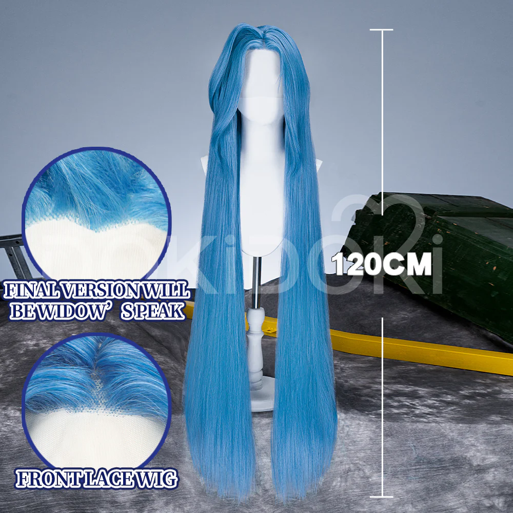 【Partially Ready For Ship】【Front Lace】DokiDoki Anime Game Cosplay Wig Blue Braided Pigtail / Hairtied / Long Straight Version Hair / Tattoo Sticker / Necklace / Bullet Headwear - Image 17
