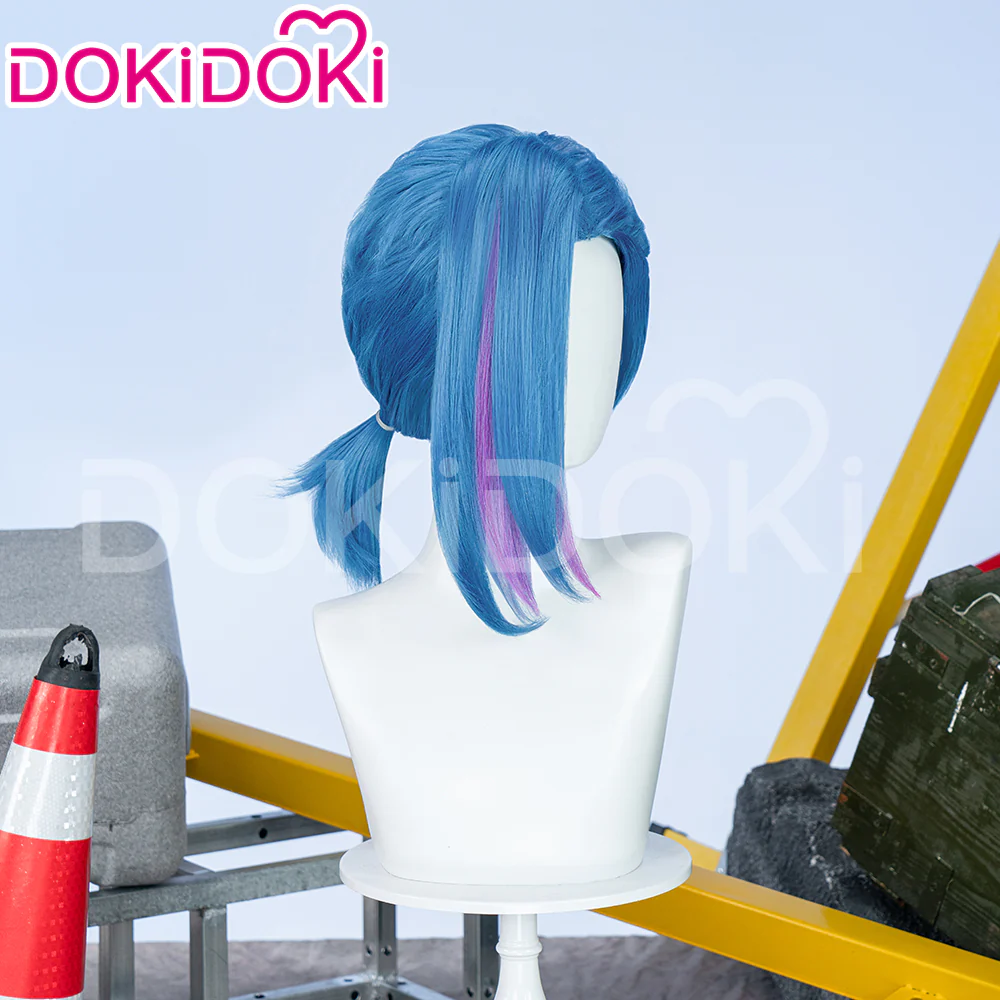 【Partially Ready For Ship】【Front Lace】DokiDoki Anime Game Cosplay Wig Blue Braided Pigtail / Hairtied / Long Straight Version Hair / Tattoo Sticker / Necklace / Bullet Headwear - Image 5