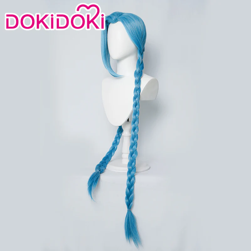 【Partially Ready For Ship】【Front Lace】DokiDoki Anime Game Cosplay Wig Blue Braided Pigtail / Hairtied / Long Straight Version Hair / Tattoo Sticker / Necklace / Bullet Headwear - Image 9